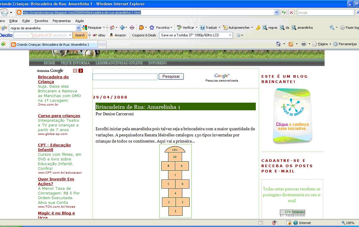 Matemática e a brincadeira da Amarelinha