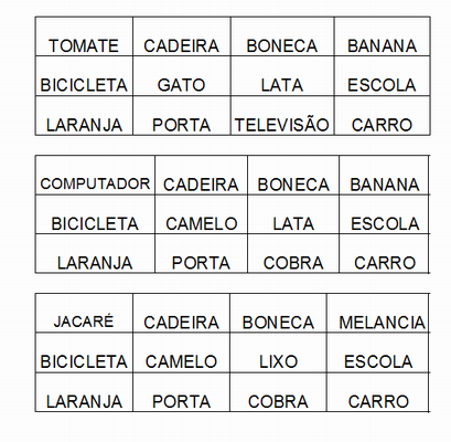 Bingo de Palavras simples com fichas e cartelas para imprimir