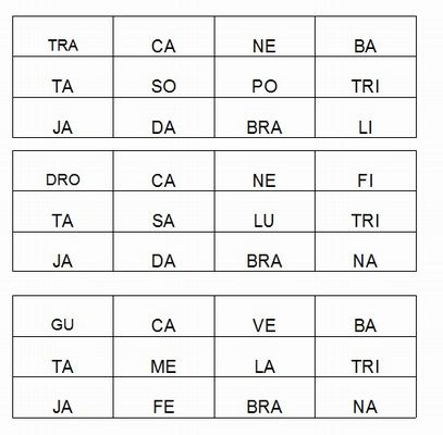 Bingo de Palavras jogo de alfabetização