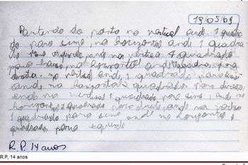 Letra de aluno com 14 anos