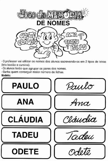 Jogo memória das letras cursivas