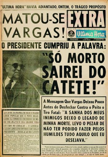 Manchete jornal Ãltima Hora, Rio de Janeiro, 24 ago. 1954