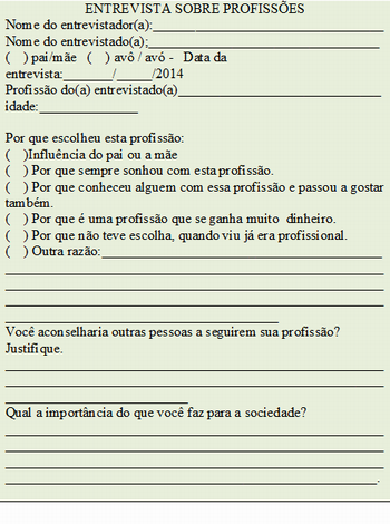ENTREVISTA SOBRE PROFISSÃES