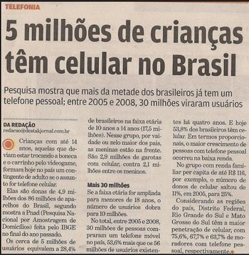 Criancas com celular - 5 milhoes no Brasil